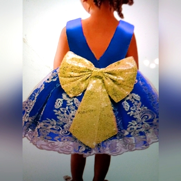 Infant pageant smash cake party tuti embroidered sequin removable bow lace dress - Picture 1 of 11